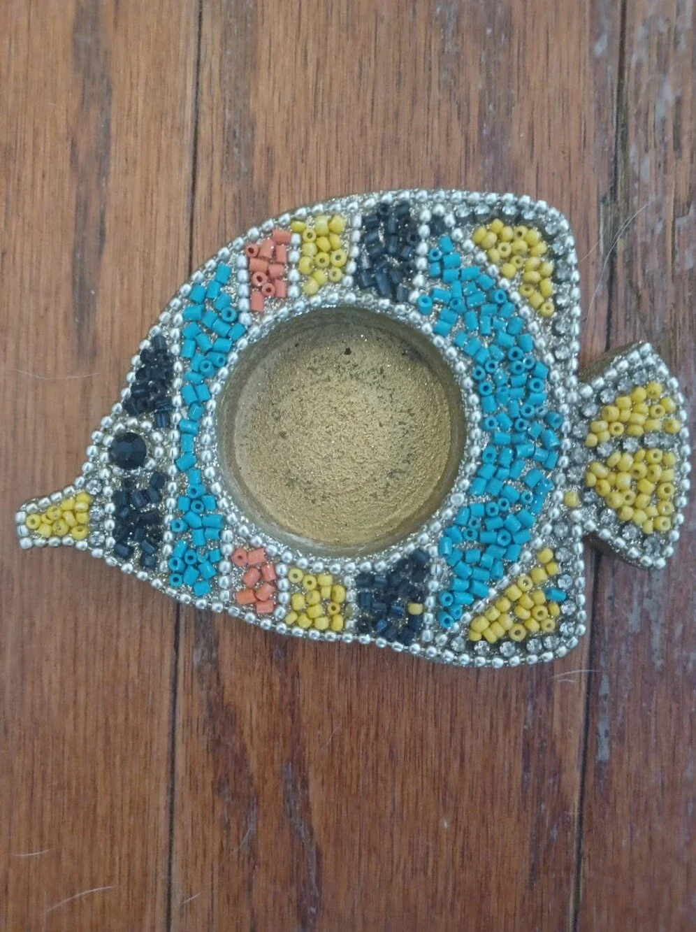 Vtg Set Of 2 Pier 1 Imports Beaded Tropical Fish Tea Light Candle Holders